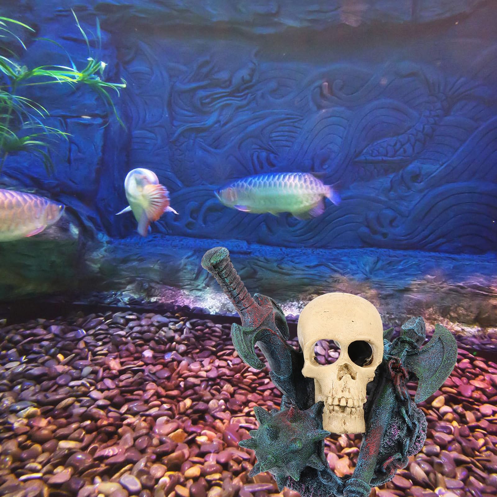 Sewroro 2 Piezas Escultura de Calavera de Resina para Decoración de Peceras y Acuarios, Pequeña y Resistente Adorno Paisajístico para Tanque de Peces
