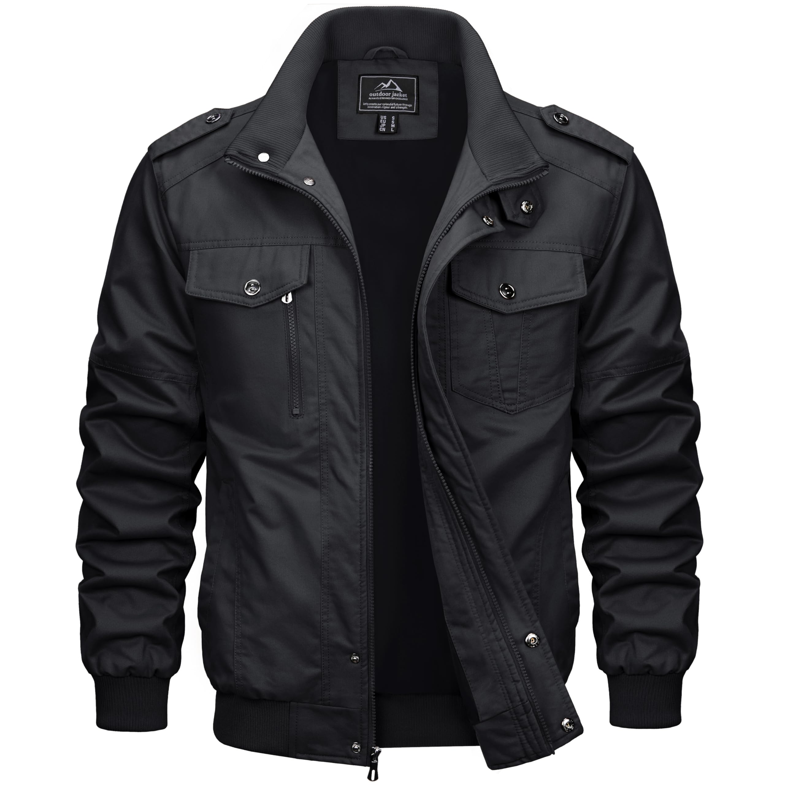MAGCOMSEN Herren Winter Übergangsjacke Baumwolle Armee Feldjacke Herren Outdoor Winddicht Blouson Atmungsaktiv Bomber Jacken mit Taschen Schwarz 3XL