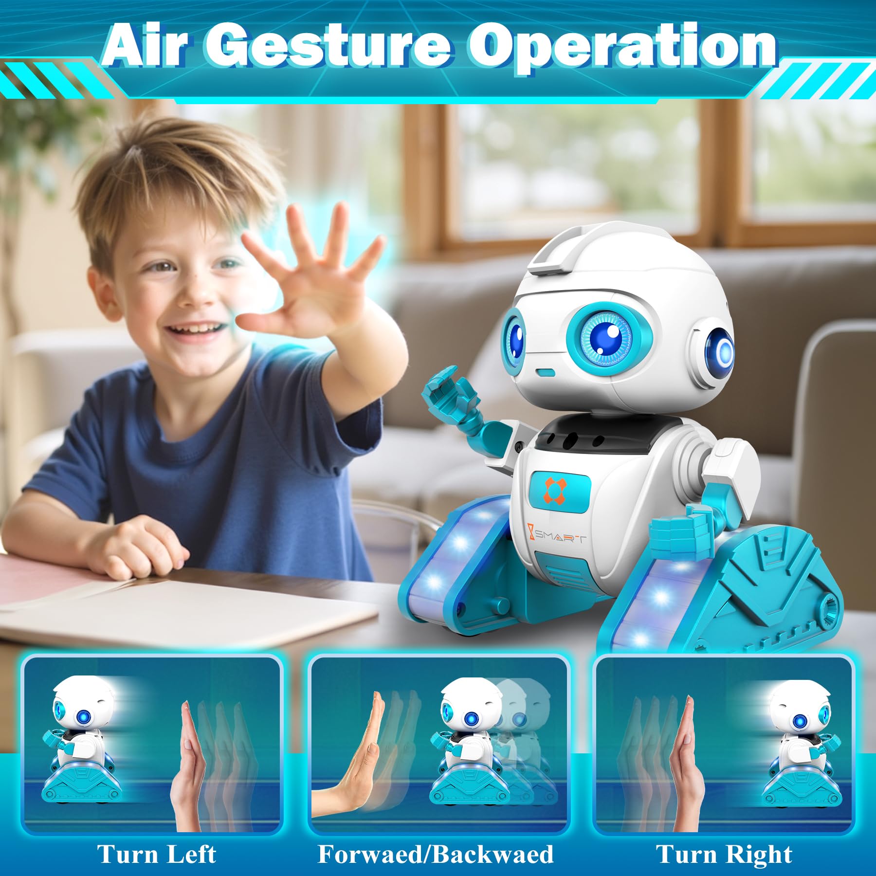 Subtail Roboter Kinder Spielzeug - Wiederaufladbar und Projizierbar - RC-Roboter mit LED-Augen und Musik - Robot Spielzeug ab 3 4 5 6 7 8 9 10 Jahre Jungen - Gestensensor Kinderspielzeug Geschenk