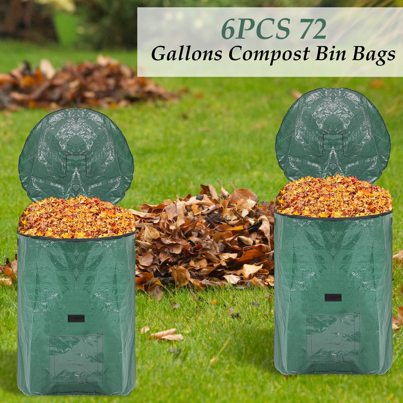 Berlune 6 sacchetti riutilizzabili per rifiuti da giardino, con coperchio e manici, extra large, per raccogliere foglie, resistenti, contenitori per rifiuti da giardino, per esterni, rami e erba
