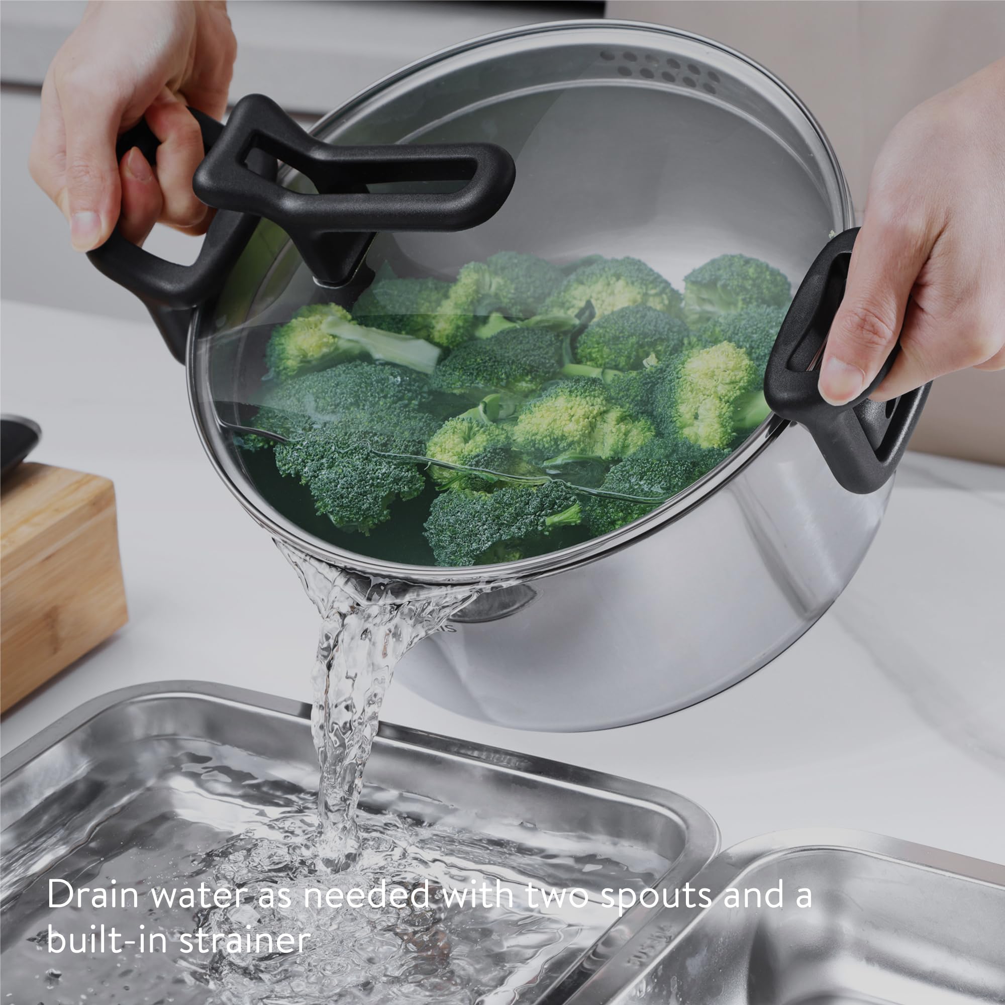 Navaris Pentola per Pasta in Acciaio Inox - Pentolone Induzione Grande - per Diversi Piani di Cottura - per Bollire Pomodori Spaghetti e Brodo - Lavabile in Lavastoviglie - 5,3 L