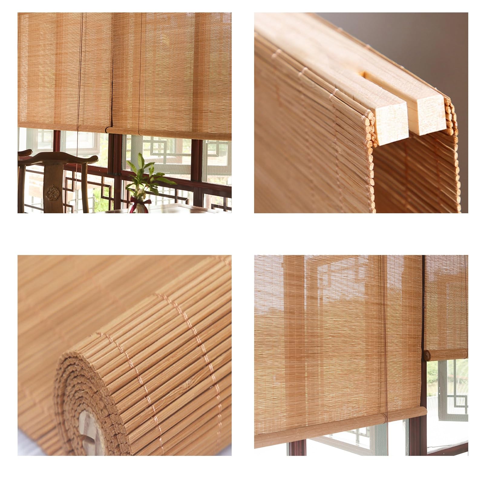 NatüRliche Bambus-Rollo Raffrollo，Bambus Raffrollo,Natur Holzrollos,Sonnenschutz Und Sichtschutz Rollo，Verdunkelungsrollos,90% Blickdicht Raffrollo Aus Bambus (Size : W135xH250cm/W53.14xH98.42in)