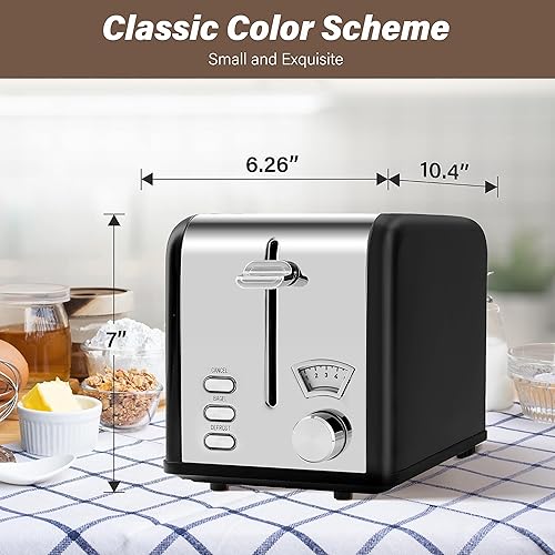 Miniatura 8 de YSSOA Tostadora de acero inoxidable de 2 rebanadas con ranura extra ancha y bandeja extraíble para migas, 5 ajustes de sombra y funciones de