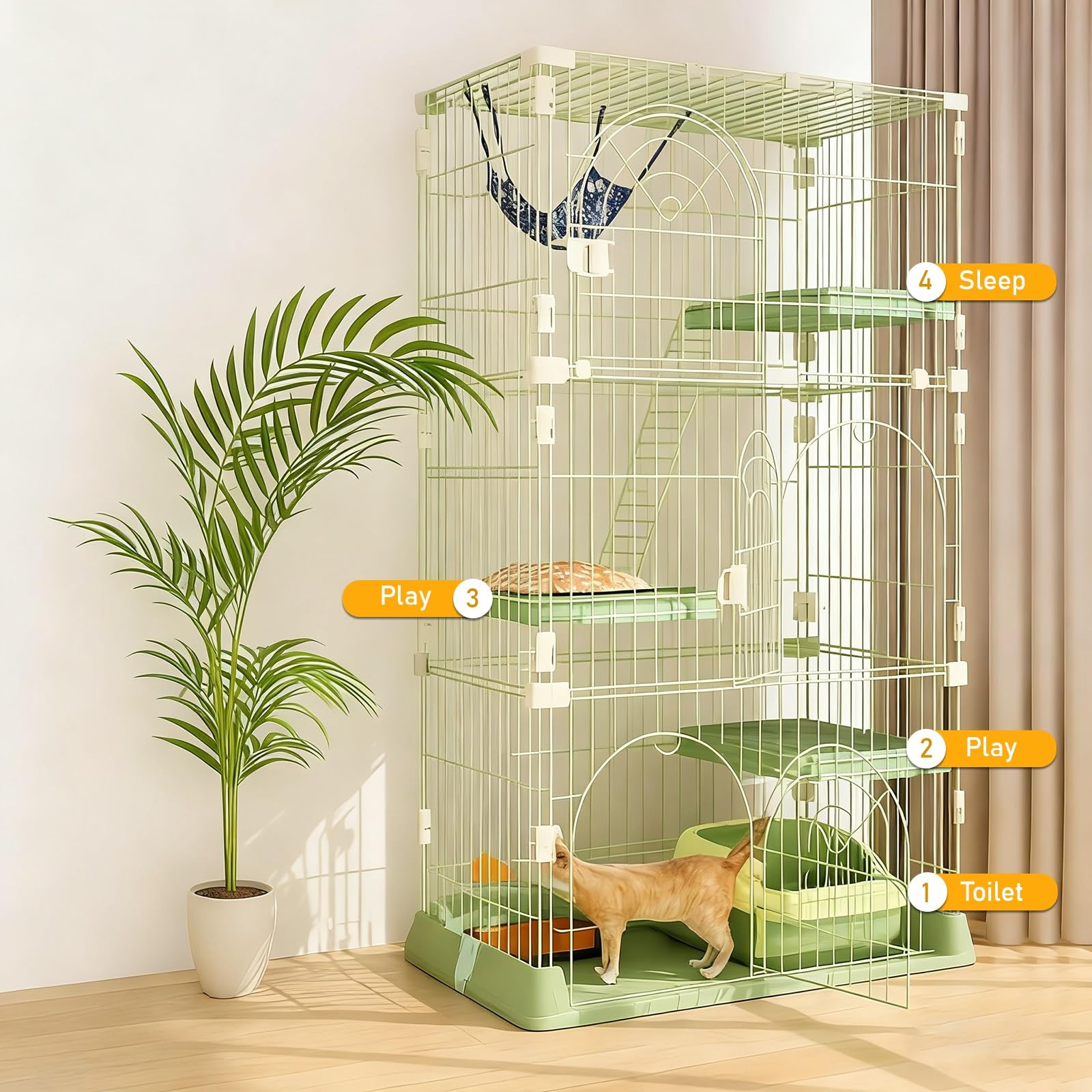 Gabbia per gatti da interno, grande, resistente, con piattaforme, amaca, lettiera, 1-4 gatti