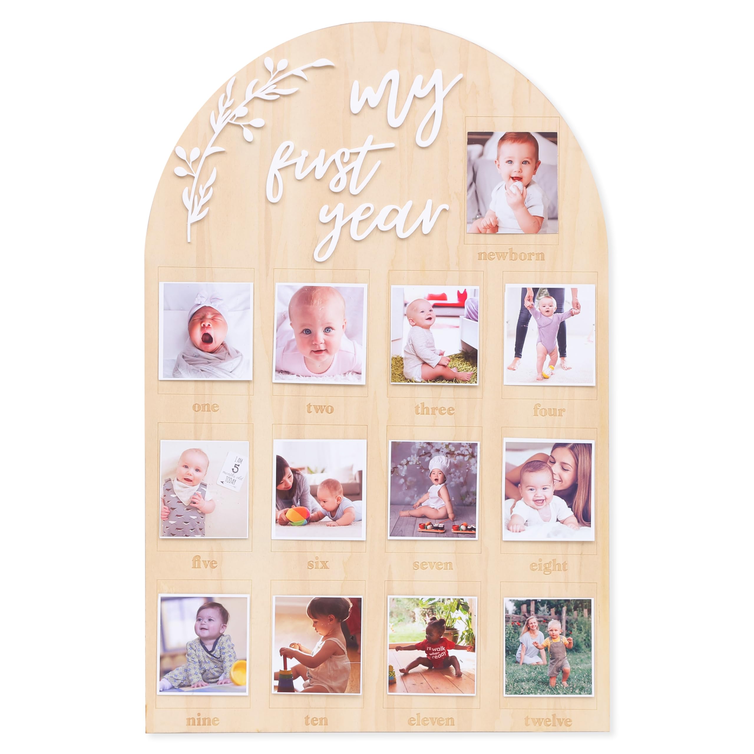 YOUAME My First Year Birthday Wooden Photo Board - First Year Milestone Photo Board?12 Months Baby Birthday Picture Frame