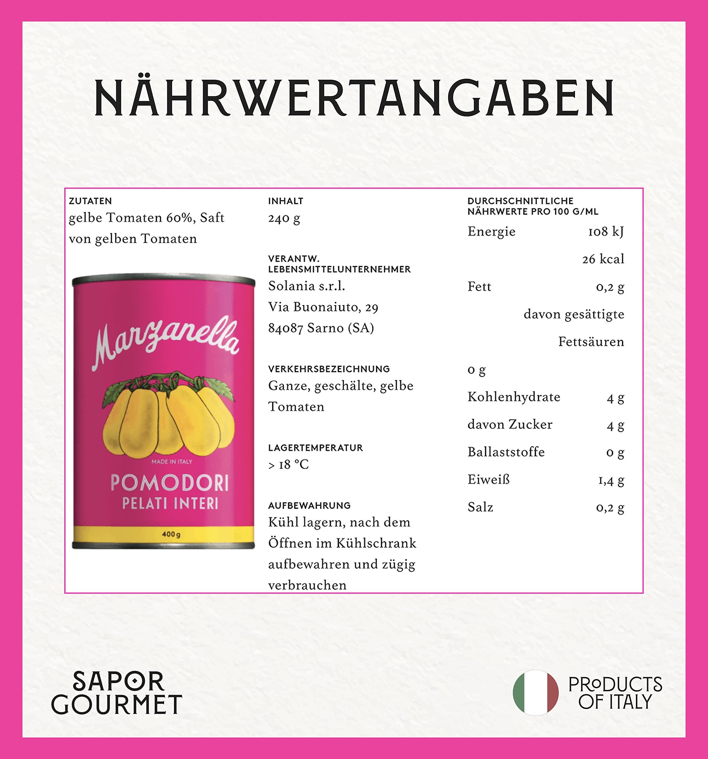 Sapor Design SAN MARZANO Tomaten aus Italien | Die besten Tomaten der Welt im Set | Dosentomaten, San Marzanos | Viele Varianten (San Marzano Giallo (Gelb), 24 Dosen)