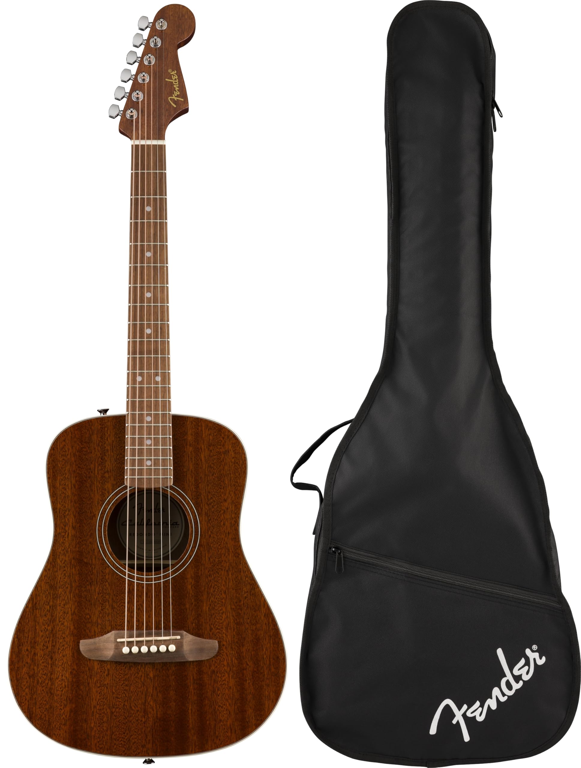 Fender California Standard Redondo Mini-Akustikgitarre Sapele-Decke natürliches Sapele Tasche