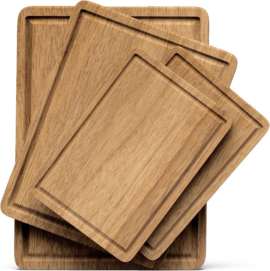 Acacia Wood Cutting Boards Set of 4 for Kitchen, Large Wooden Cutting Board with Juice Groove, Charcuterie Board, Chopping Board for Meat, Cheese, Fruits(17x12, 15x11, double 12x8 inch)