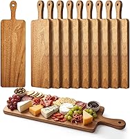 Vista 7 de Nuenen Tabla de cortar de madera con mango de 12 x 11 x 0.47 pulgadas, tablas de cortar de madera de bambú de acacia para cocina, pizza, pan, queso