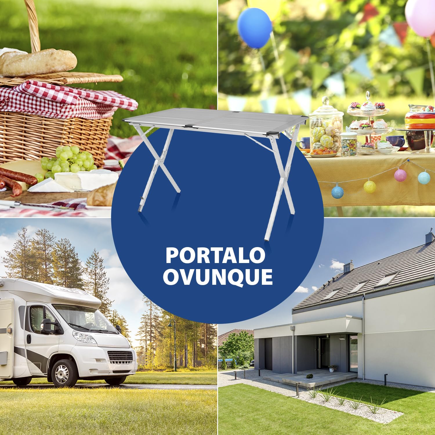 Campart TA-0413 Travel Tavolo Roll-up - Alluminio - Per 4 persone - 110 x 70 cm