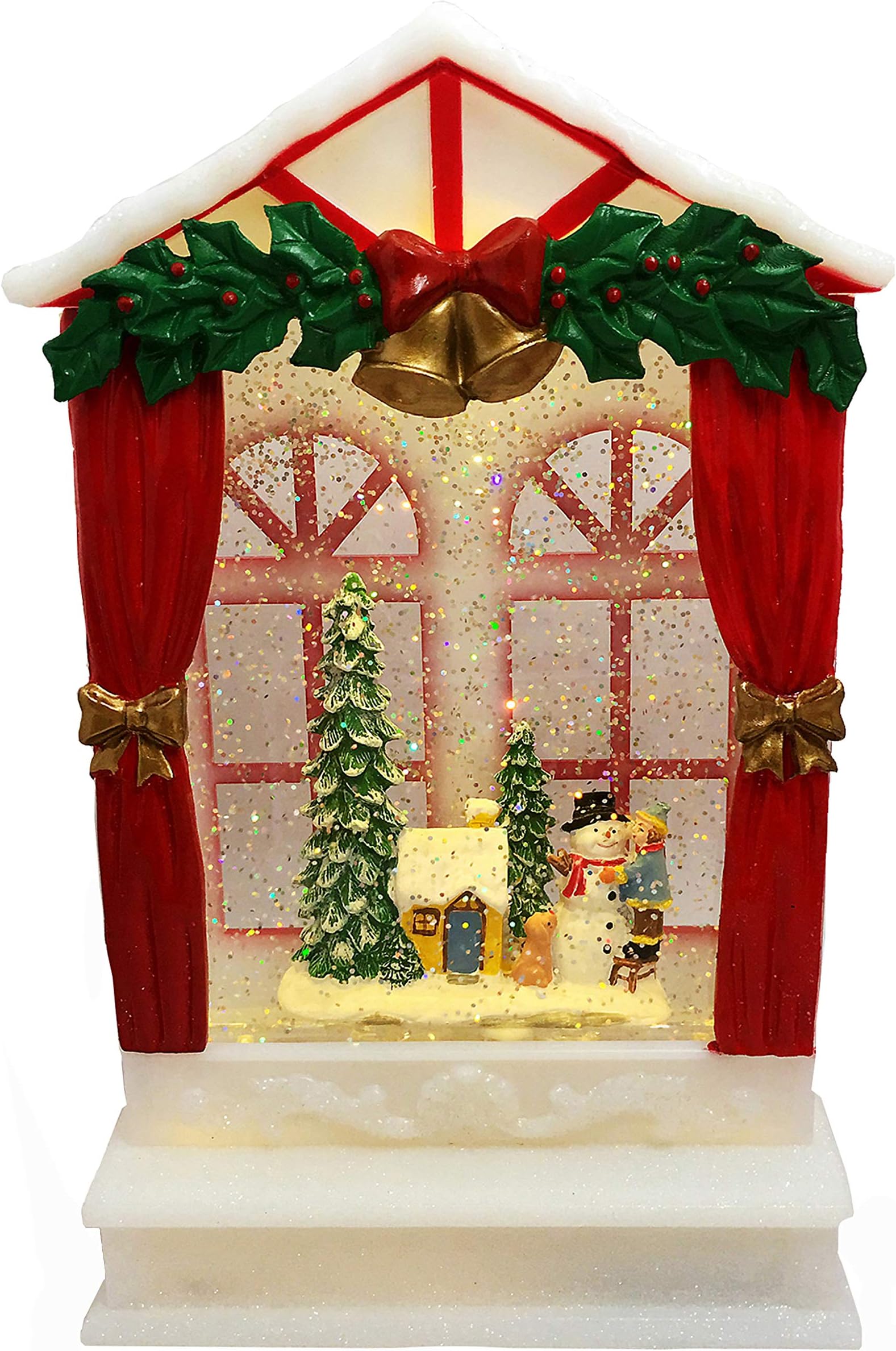 Christmas Snow Globe Snowman Tabletop Decoration. Holiday Lighted Up Swirl Dome Snow Globe with Water Glitter Table Top Christmas Decoration