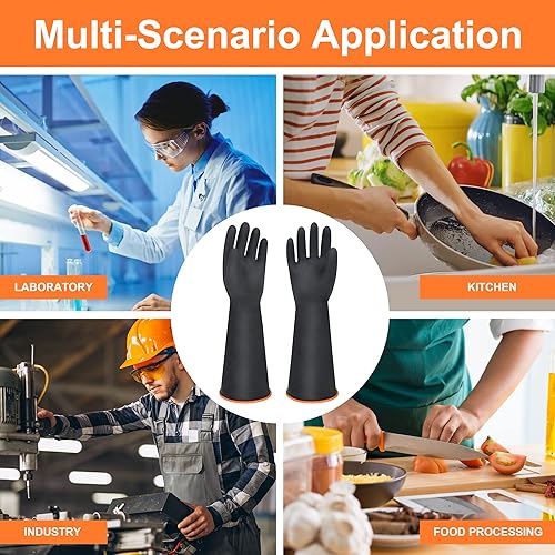 Miniatura 7 de Guantes de látex resistentes a los productos químicos de 18 pulgadas, reutilizables, resistentes y largos, guantes de goma para lavar platos,