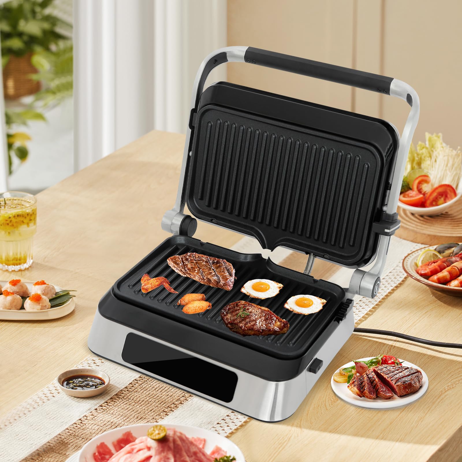 2-Serving Non-Stick 750w Indoor Electric Copper Grill and Panini Press in Black