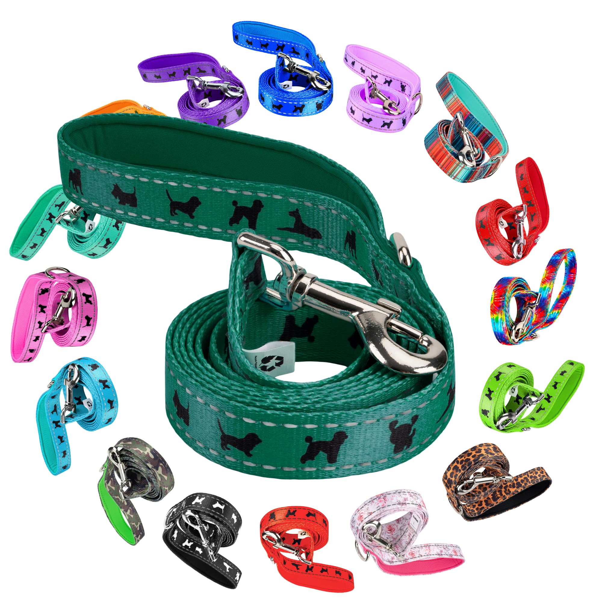 EcoBark Dog Leash - Soft & Reflective Comfort Leash with Padded Handle - Safe, Strong, & Durable for Small, Medium or Large Dogs (Forest Green)