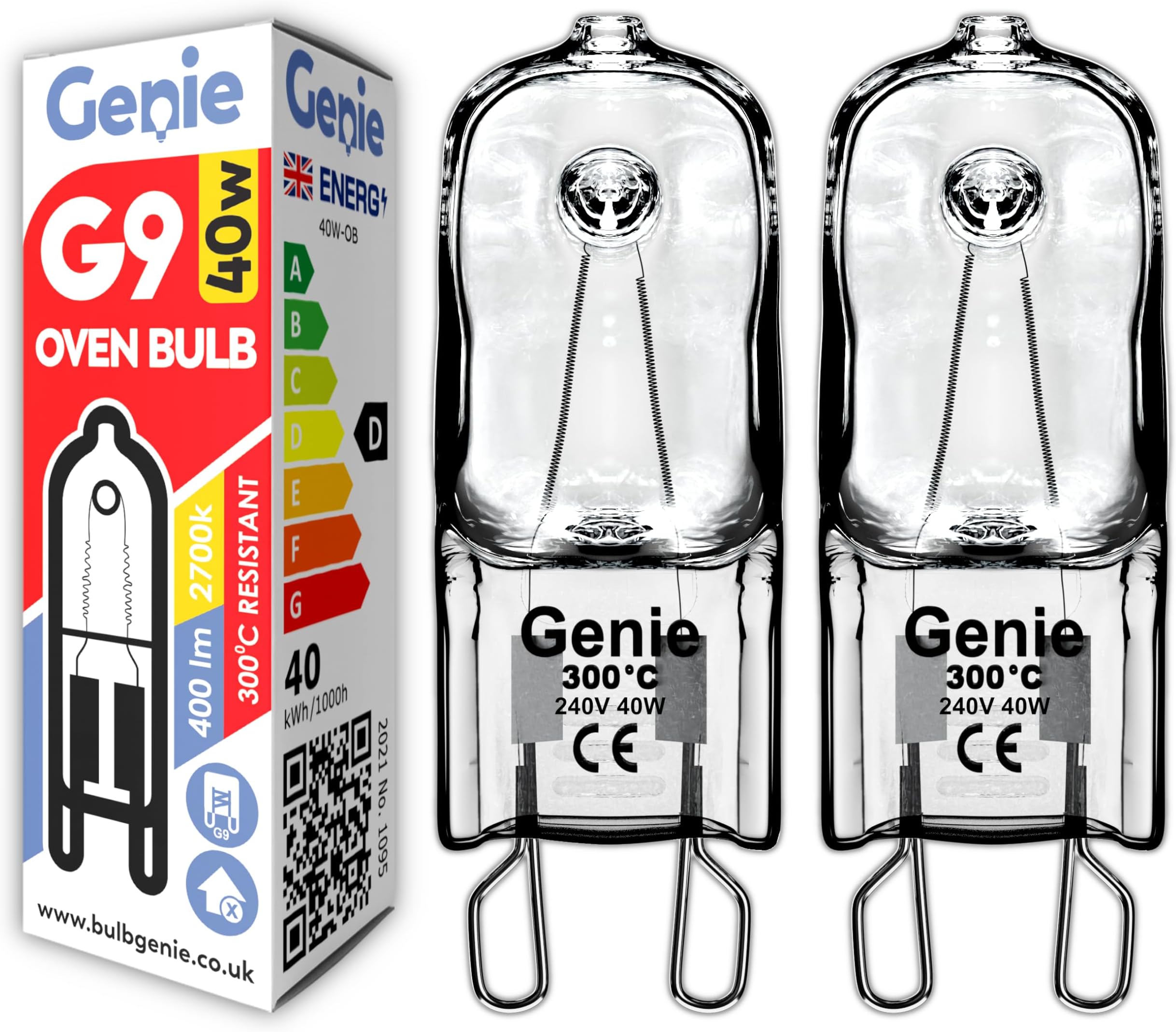 G9 Oven Bulb 40W (Pack of 2) Halogen Oven Rated 300°C Heat Resistant