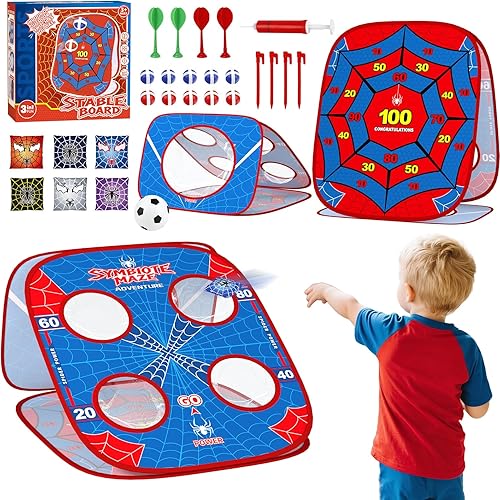 Juego de lanzamiento de sacos de araña para niños tablero de Cornhole 4 en 1, juguetes para interiores y exteriores, para niños y niñas de 3, 4, 5,