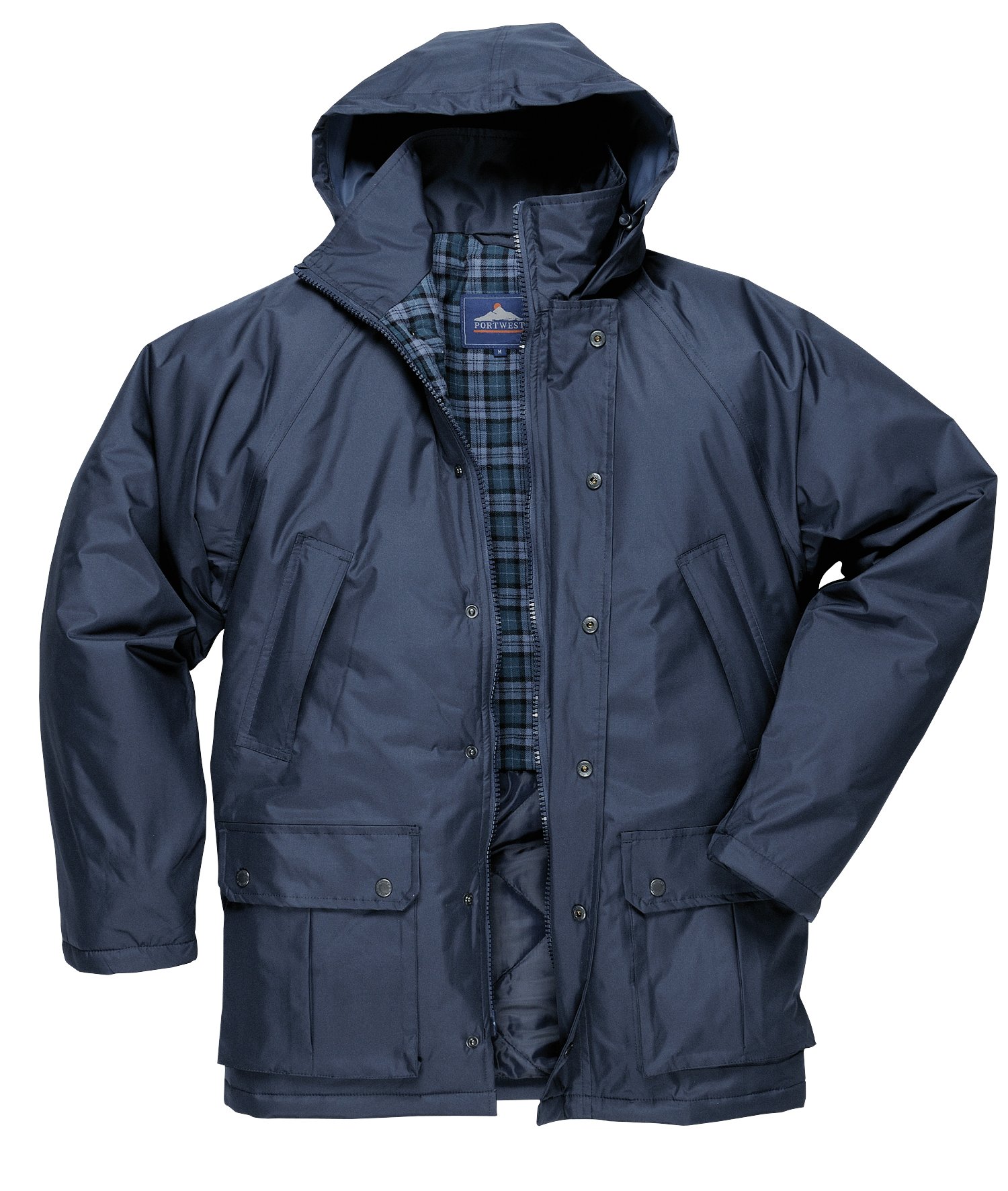 Portwest S521 Kurtka Dundee Napy z Przodu Chowany Kaptur Klejone Szwy Zima | Granatowy, 2XL, Krój Standardowy, Długi Rękaw, Unisex, Wewnętrzny Elastyczny Mankiet, Poliester, Kieszeń na Telefon
