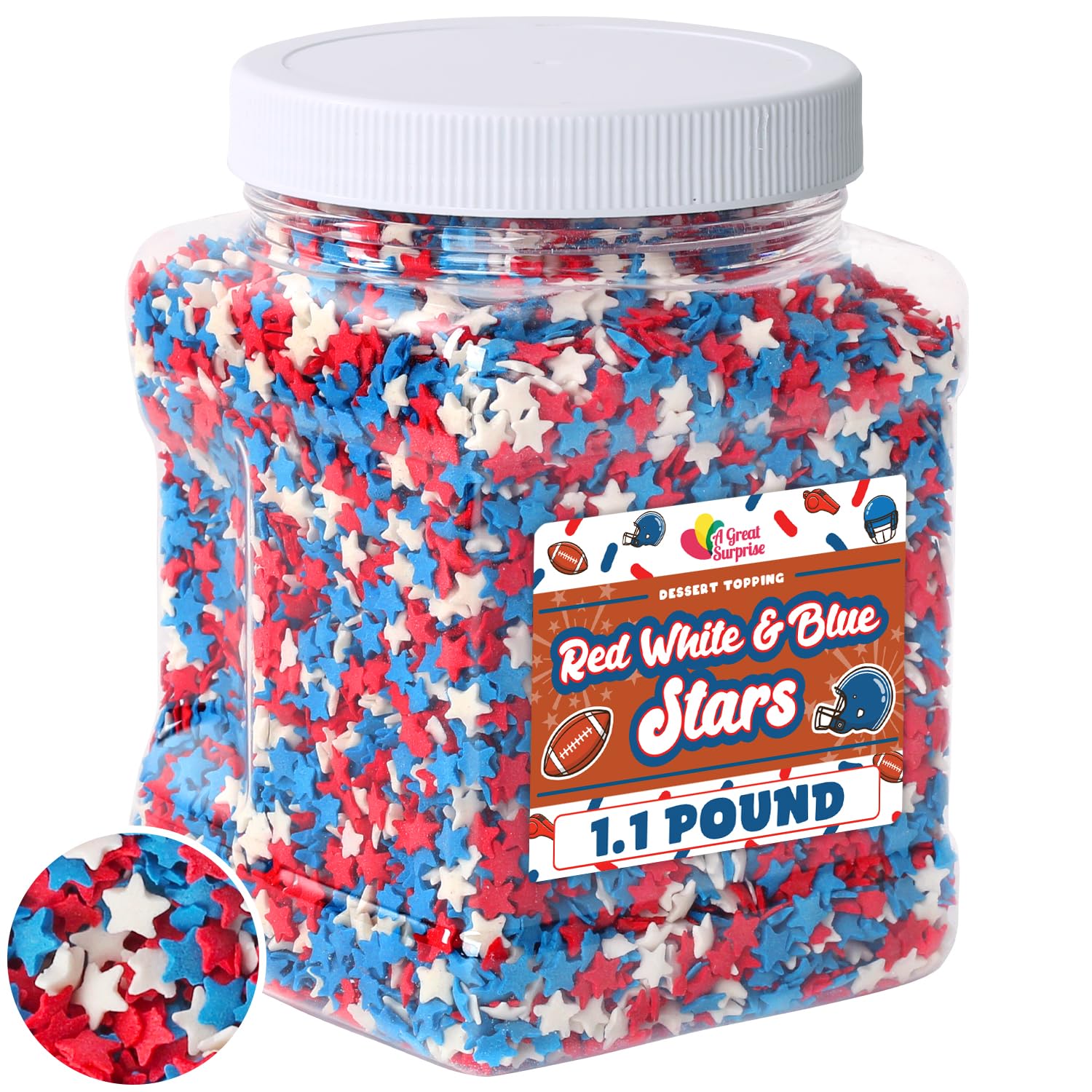 Patriotic Sprinkles - 1.1 Pound - Red White and Blue Stars - Fourth of July Confetti Sprinkles for Cupcakes