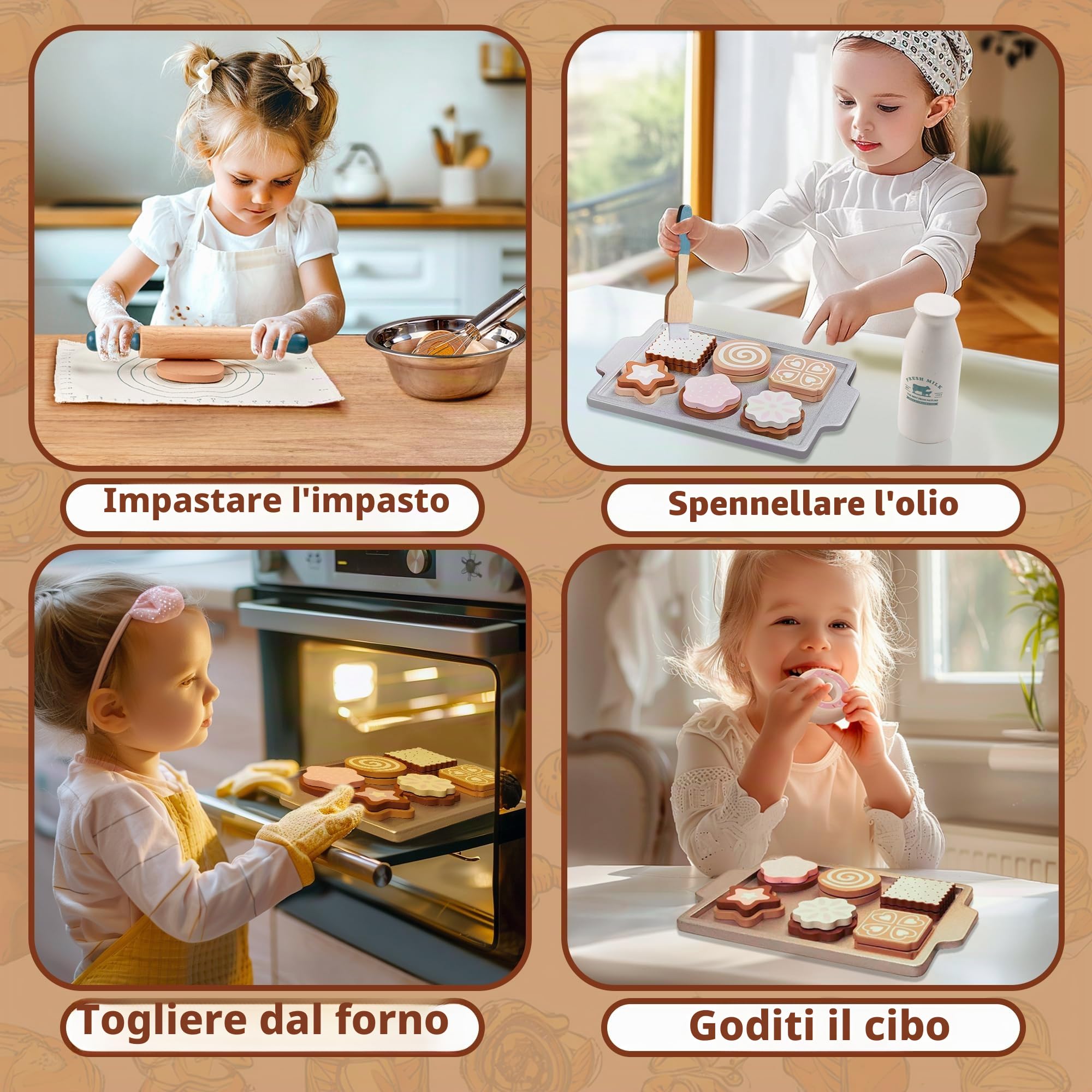 Set di alimenti da gioco in legno per bambini piccoli Giocattoli cibo pretend play accessori da cucina con borsa della spesa