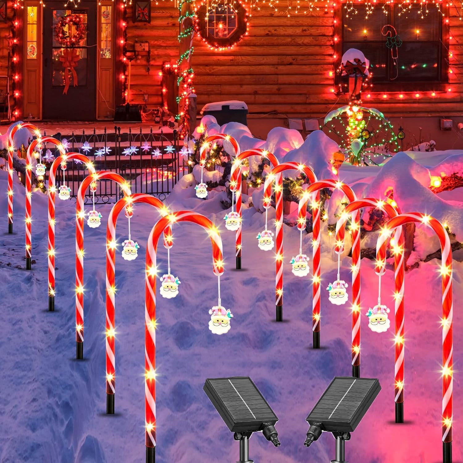Christmas Decorations 6pcs Candy Cane Lights, 42LED Solar Christmas Lights Outdoor Waterproof with 8 Modes, Christmas Outdoor Yard Decor for Garden/Lawn/Tree/Pathway/Patio