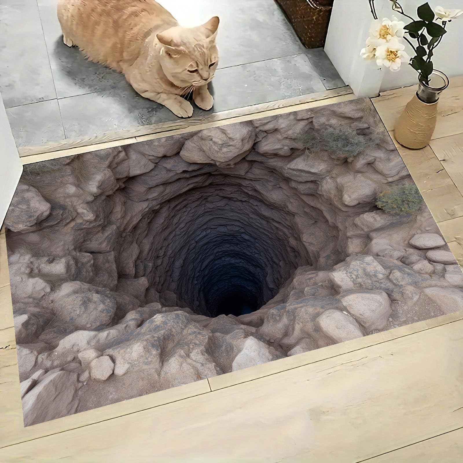 Tapis illusion visuelle 3D gris anthracite parfait pour sublimer l'entrée de votre salon