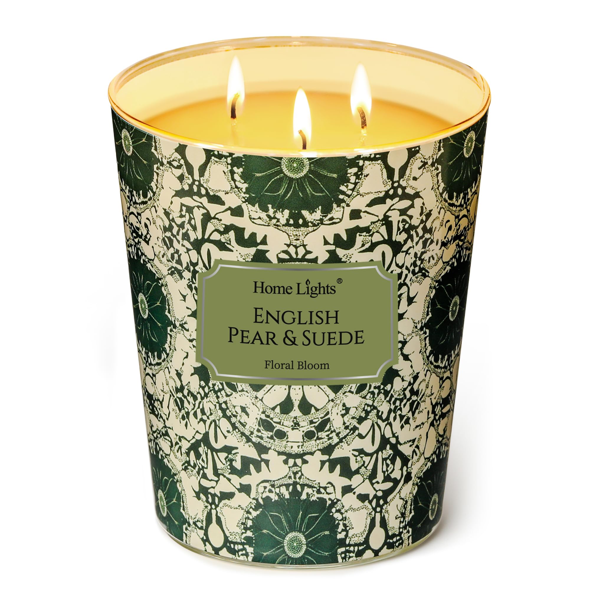 Home Lights Soy Wax Candles for Home Scented, 3-Wick Candles in English Pear &amp; Suede Scented, Bohemian Natural Textures Aromatherapy Candles Gift for Parties, Relaxing, 34oz