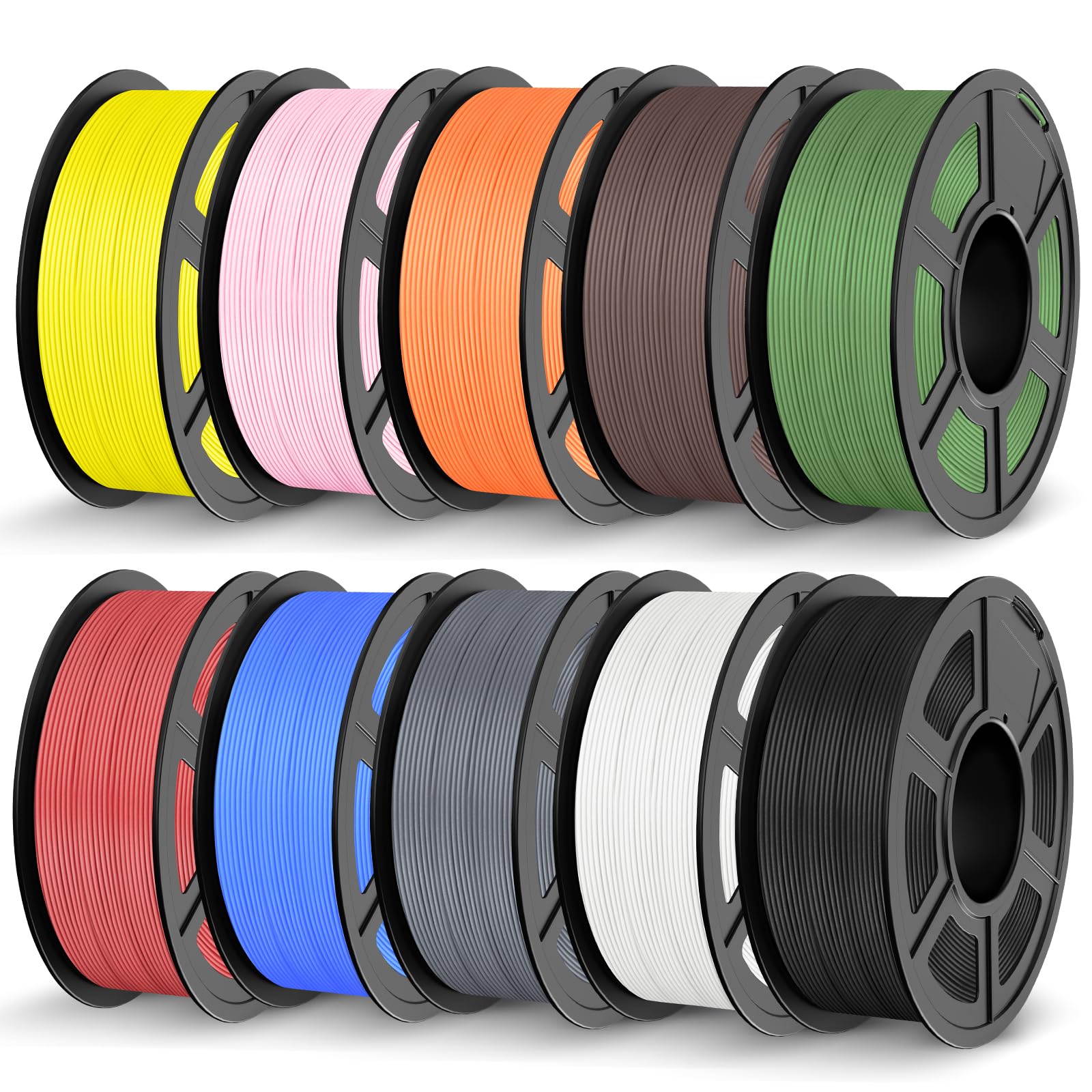 JAYO PLA 3D Printer Filament Bundle 11KG, PLA Filament 1.75mm Bulk, 10 Pack 1.1kg Spool (Black,White,Gray,Pri-Cyan,Cherry Red,Olive Green,Sunny Orange