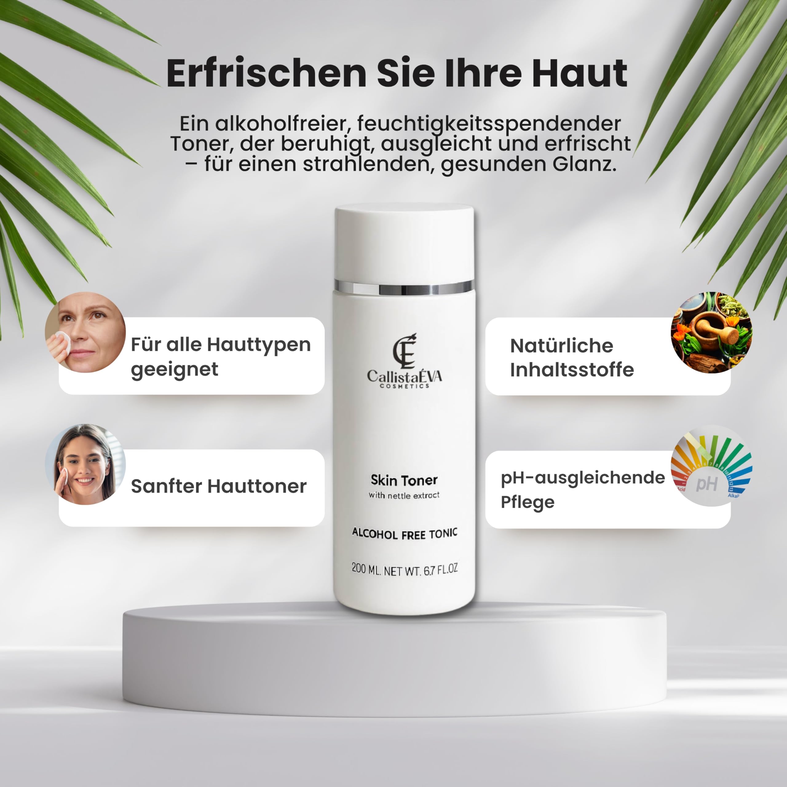 Tónico facial con ortiga [fabricado en Alemania] – Tóner sin alcohol para pieles sensibles, secas y grasas, calmante y equilibrador de pH, vegano, 200 ml