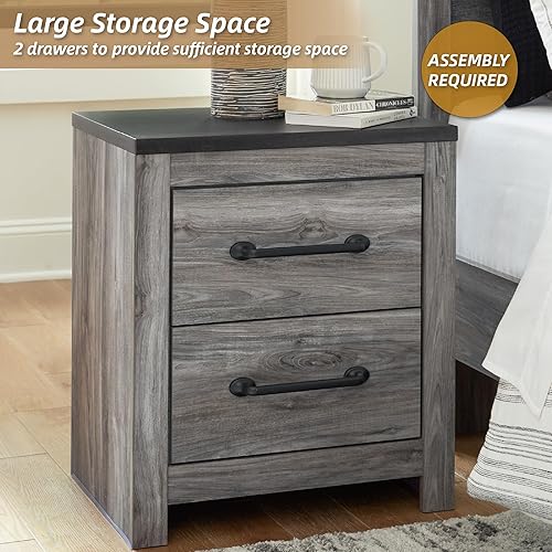 Miniatura 4 de Signature Design by Ashley Bronyan - Mesita de noche rústica de 2 cajones, color gris