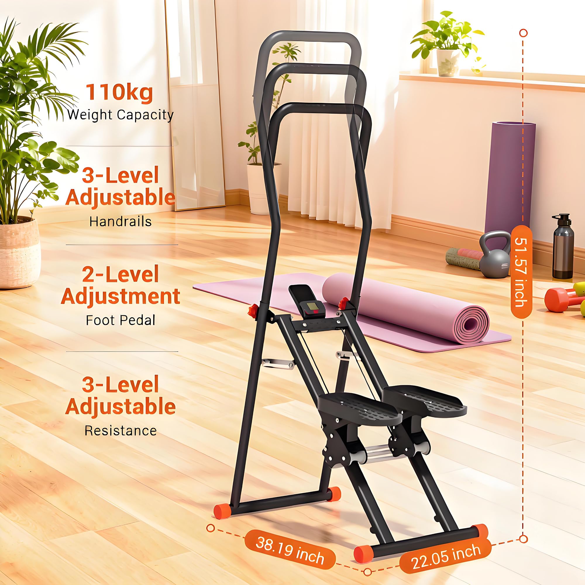 2026 Stair Stepper Home Fitness, Faltbares Treppensteiger mit 3 Stufen Widerstand, 110kg Tragkraft & Verstellbaren Lenker/Pedale, Ganzkörper-Workout Vertical Climber mit LCD-Display für Zuhause/Büro