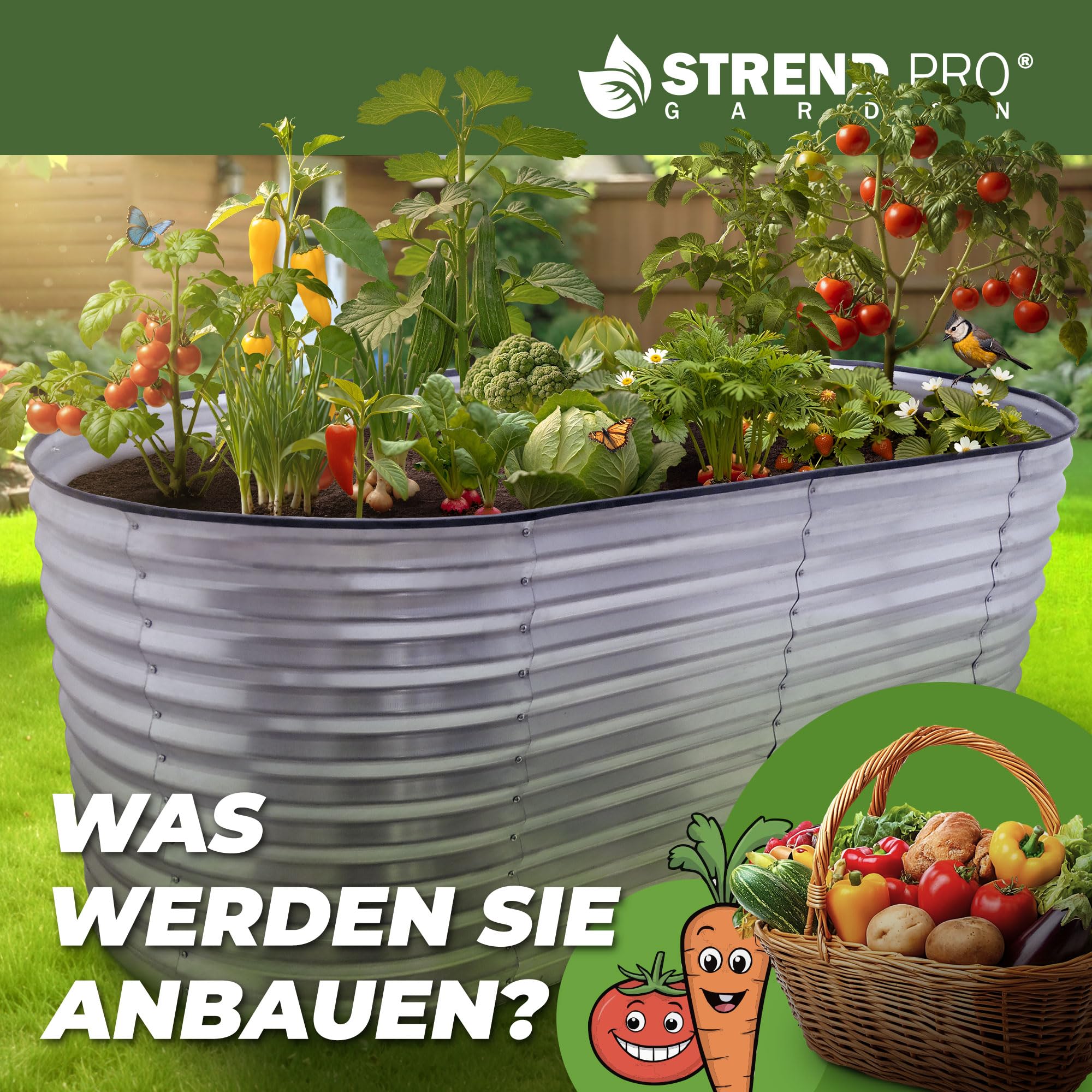 STREND PRO Hochbeet Metall 200x100x80cm (LxBxH) | Metall Hochbeete-kit für Garten Blech | Garten Beet aus verzinktem Stahl für Gemüse, Kräuter & Tomatenpflanzen | Stahl Pflanzkasten, Kräuterbeet
