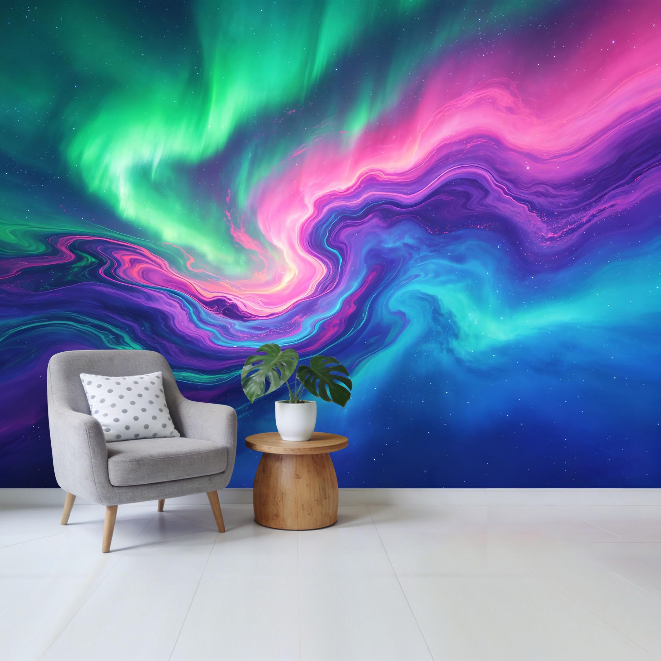 Qzlithotic Yq2605250136 Custom Size Wall Mural Abstract Aurora Borealis Night Sky Fluid Marble Texture Selfadhesive Wall Fabric Removable Wallpaper For Home Office Decor