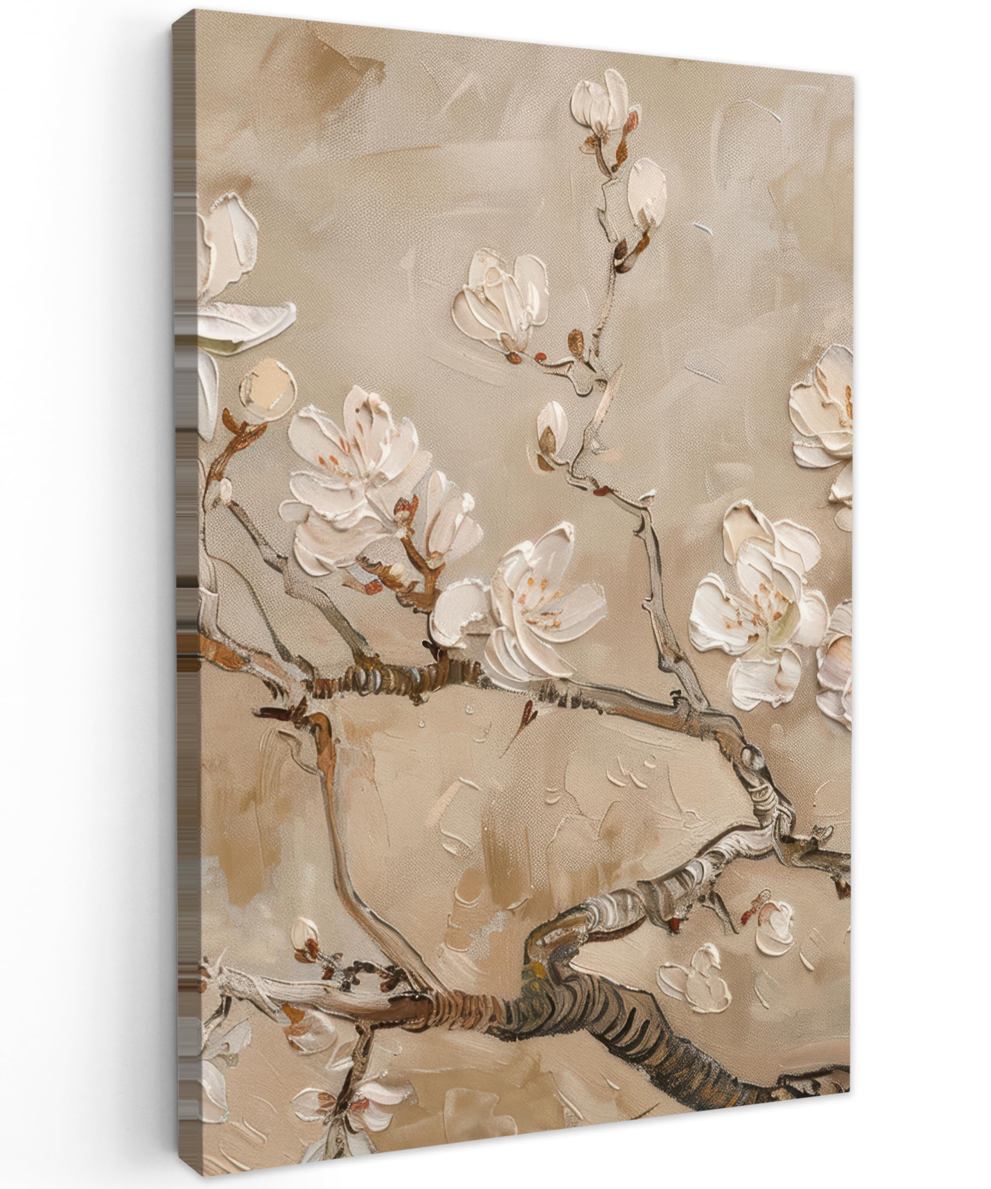 MuchoWow© Canvas Wall Art 16"x24" / 40x60 cm Decor Prints for Living Room Decorative Canvases Hall Artwork Flowers - Modern - Beige - White - Blossom