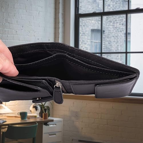 Miniatura 5 de DiLoro Italia - Cartera de piel con tapa para hombre ranuras verticales y compartimento con cremallera bloqueo RFID napa negra 1809-BK