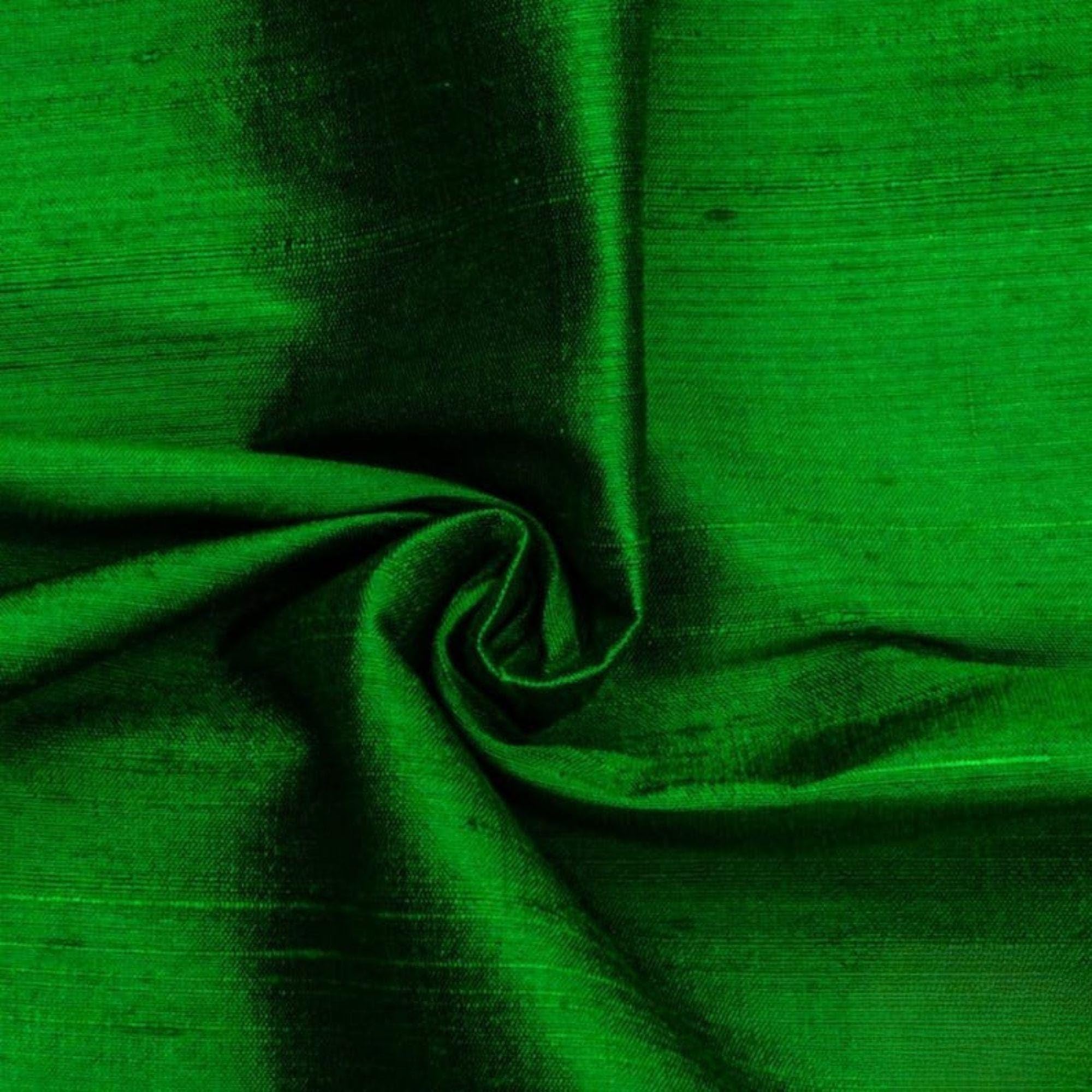 Fabric Mart Direct Emerald Green 100% Pure Silk Dupioni Fabric By The Metre, 4 Continuous Metres 104 cm width Pure Raw Silk Solid Color Green Wholesale Silk Upholstery Fabric for Curtains Bridal Dress โ image 1