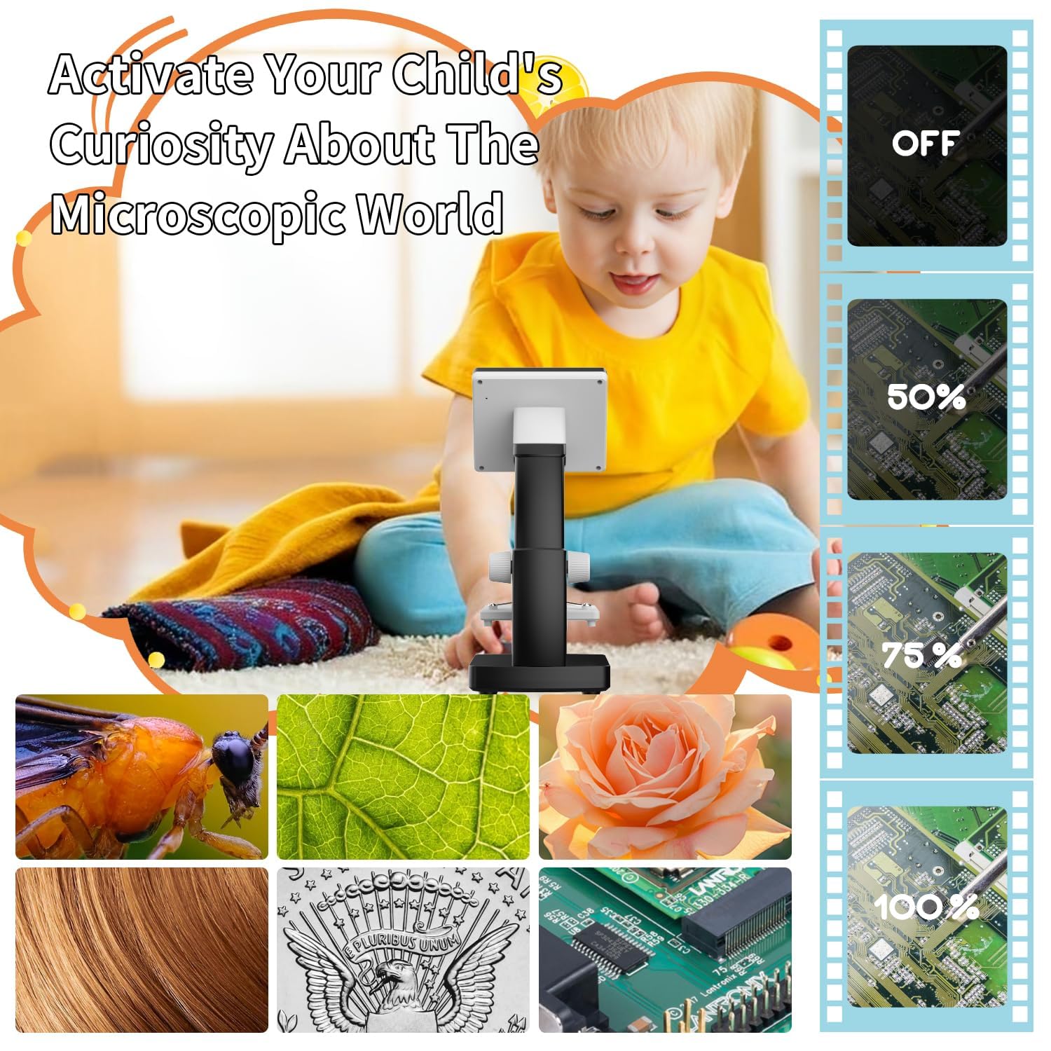 AOPICK Microscopio Digital con Pantalla de 4.3" y 8 Luces LED, Microscopio Portatil HD 1080P, Lupa Electronica MicroscopioProfesional 50-1000X, Compatible con PC Windows MacOS