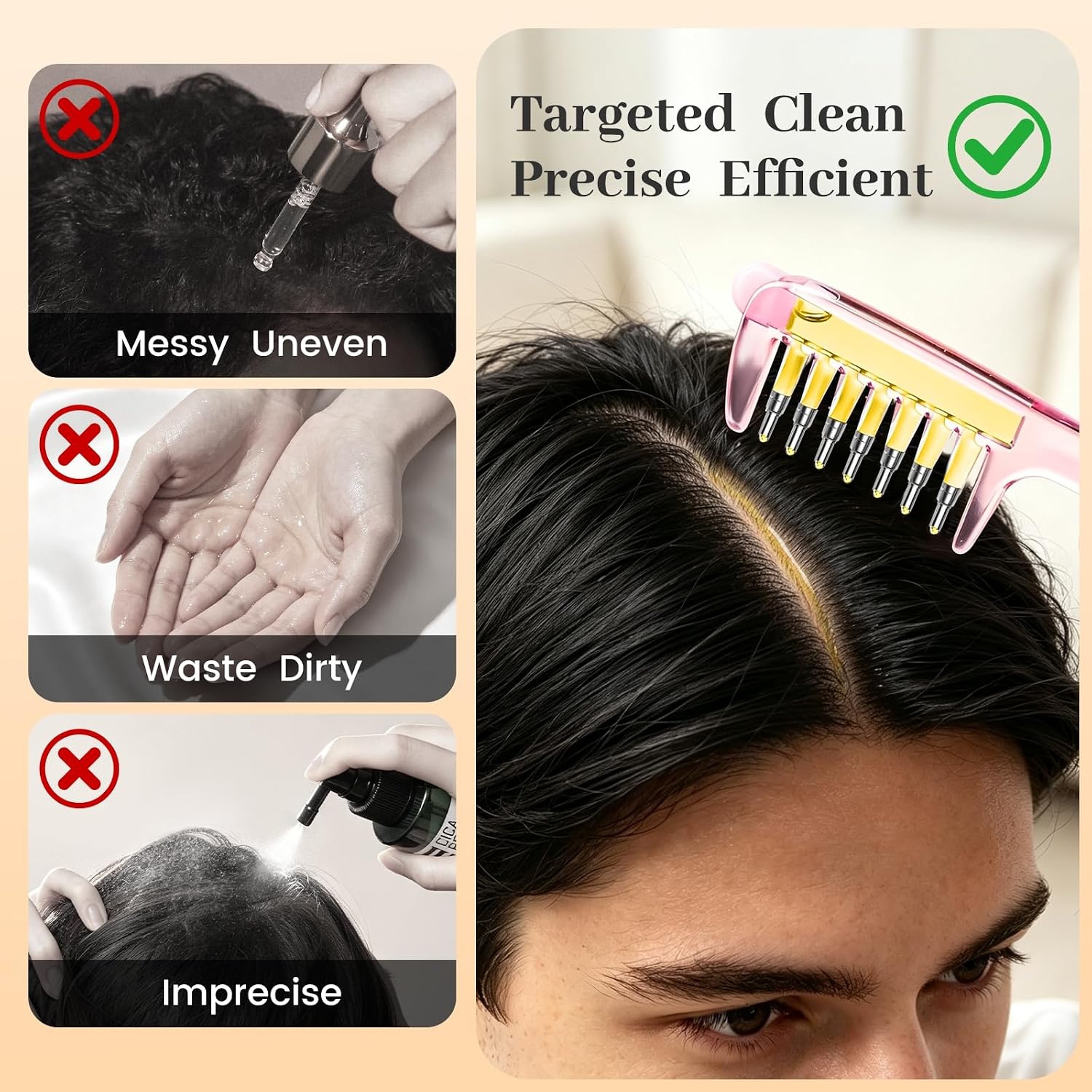 Scalp Oil Applicator Comb for Minoxidil, Serums Liquid Quick Root Delivery | Hair Oil Applicator 4ML, Precise & Even Application, Messy-Free & Waste-Free, with Handle Scalp Massager，for Men & Women，Pink