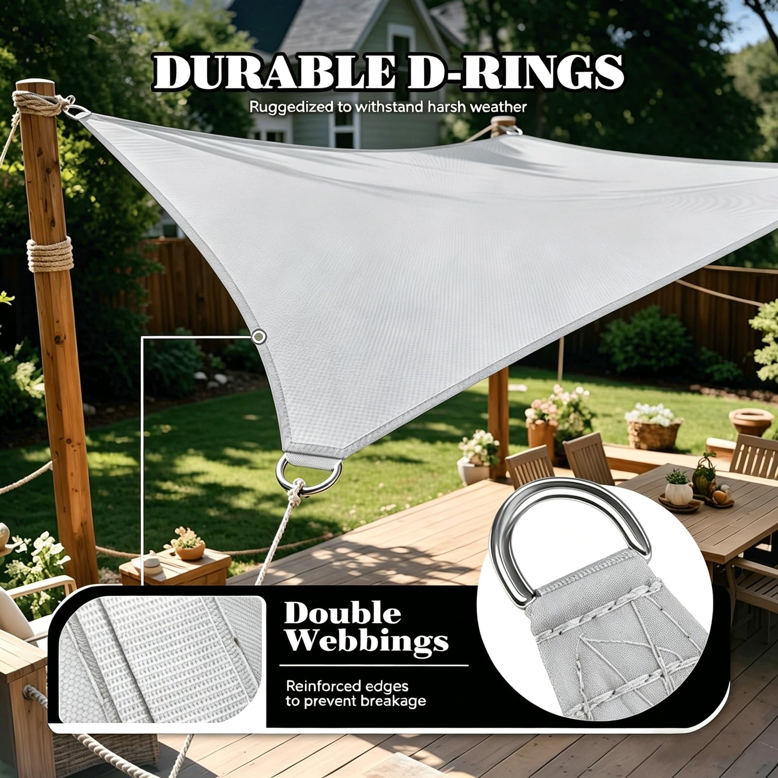 Toile d'ombrage 260 x 340 cm avec 4 Corde Libre Auvent Imperméable UV Protection Voiles Ombrages Rectangulaire pour Patio Jardin Terrasse Extérieur, Gris Clair