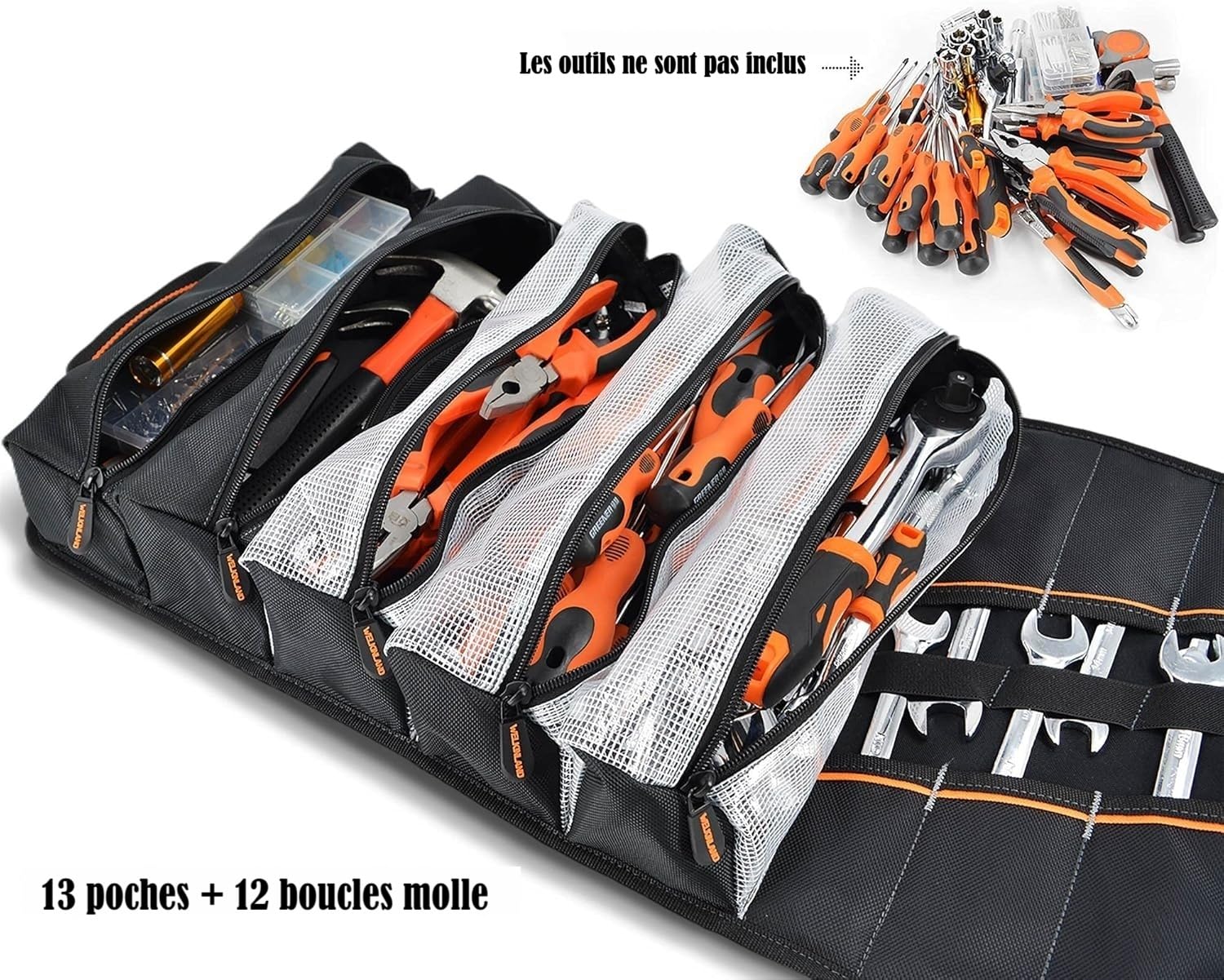 WELKINLAND Sac à outils enroulable pour homme, pour mécaniciens, électriciens et motocyclistes