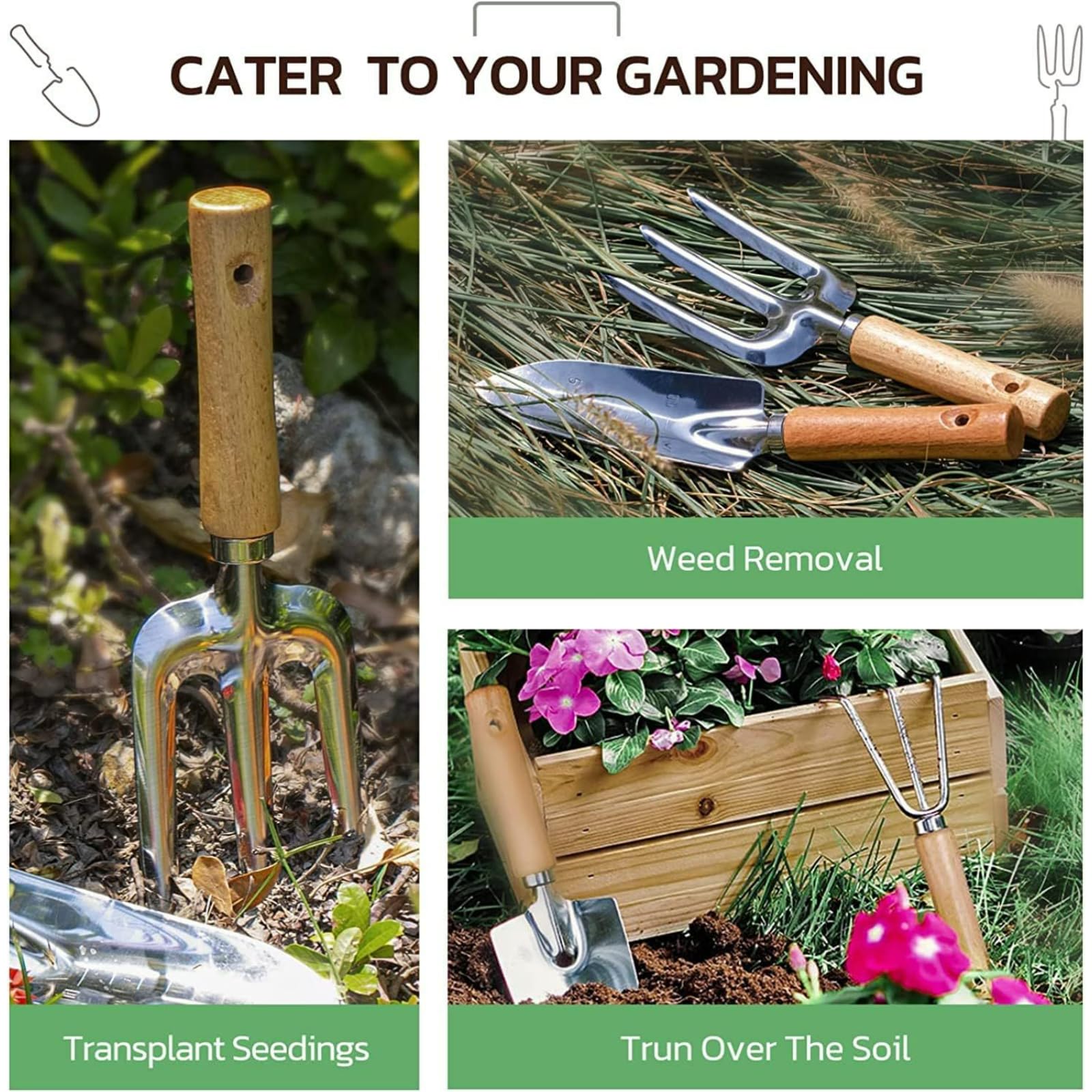 Kit de regalo de herramientas de mano de jardinería, regalos de jardinería para mujeres y hombres, 9 piezas de herramientas de jardín resistentes, bolsa de herramientas de jardín para mujeres y