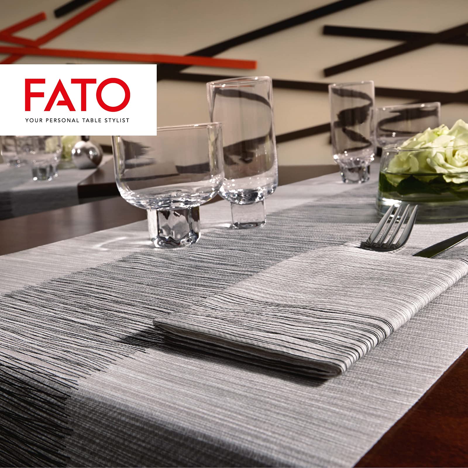 Fato Table Runner, Airlaid, Geometric Pattern, Grey, Pack of 20, 0.4x1.2m Each, Millerighe Powder, 0.4m x 1.2m - Image 2