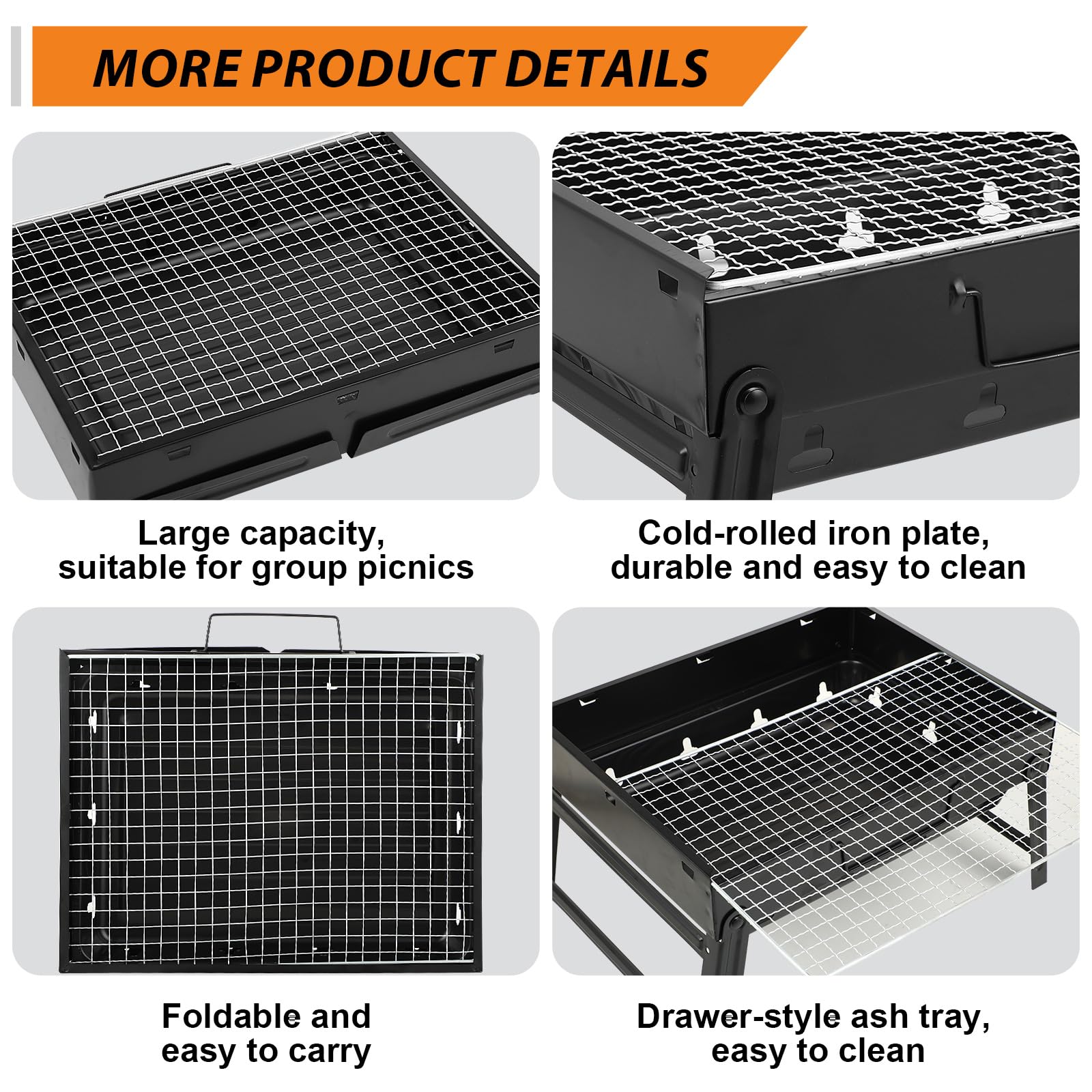 Griglia BBQ portatile pieghevole carbonella per esterni 35 x 26 x 20 cm