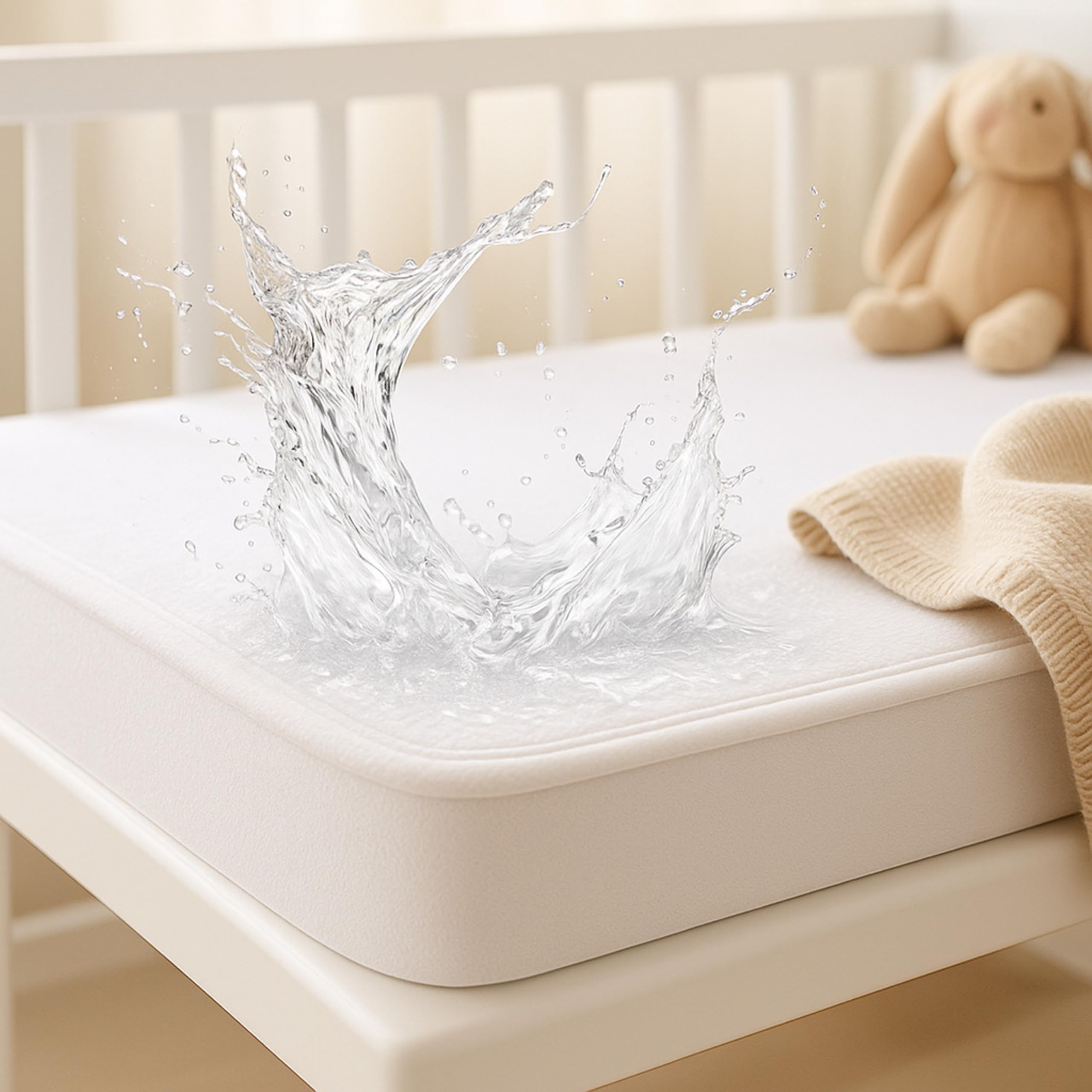 Dudu N Girlie Waterproof Travel Cot Mattress Protector - Terry Towel Mattress Topper - Extra Deep Box Stretch Skirt - Machine Washable Mattress Cover, 65x95cm.