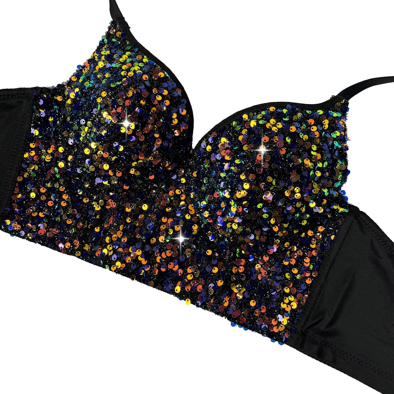 Women's Sequin Bustier Crop Top Corset Push up Bra Club Party Glitter Vest