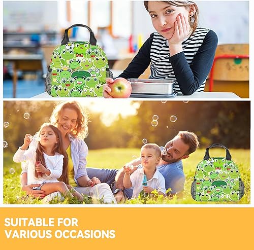 Miniatura 9 de Lonchera personalizada con diseño de rana para niños, pequeñas bolsas de almuerzo aisladas, bonita lonchera reutilizable para niñas, bolsas de