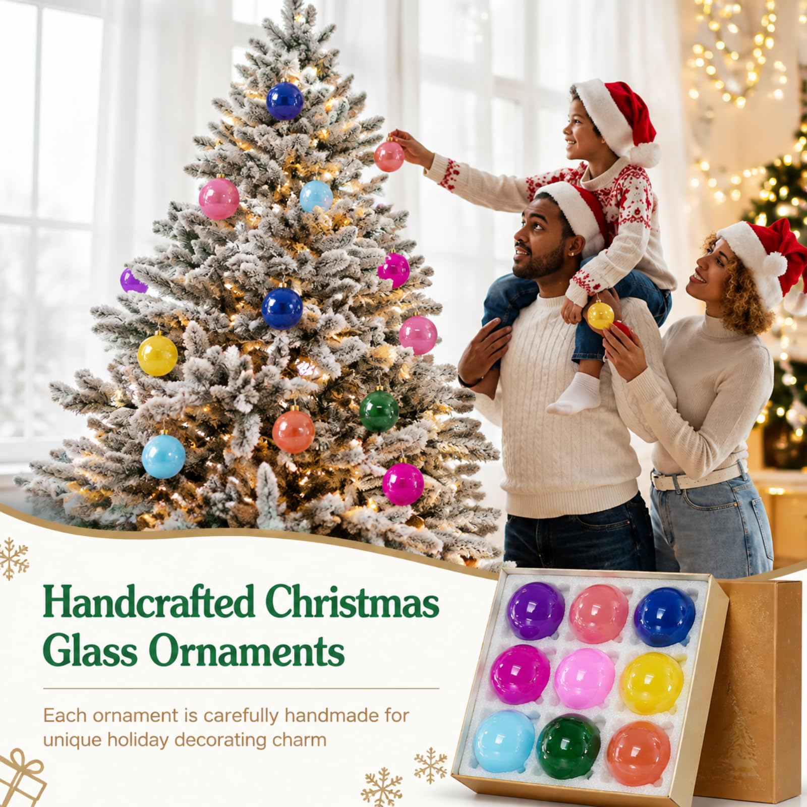FoldTier Set di 9 palline di Natale in vetro opaco da 7,6 cm, decorazioni per albero di Natale, da appendere, multi tinta unita, per albero di Natale, ghirlande, decorazioni per la casa e matrimoni
