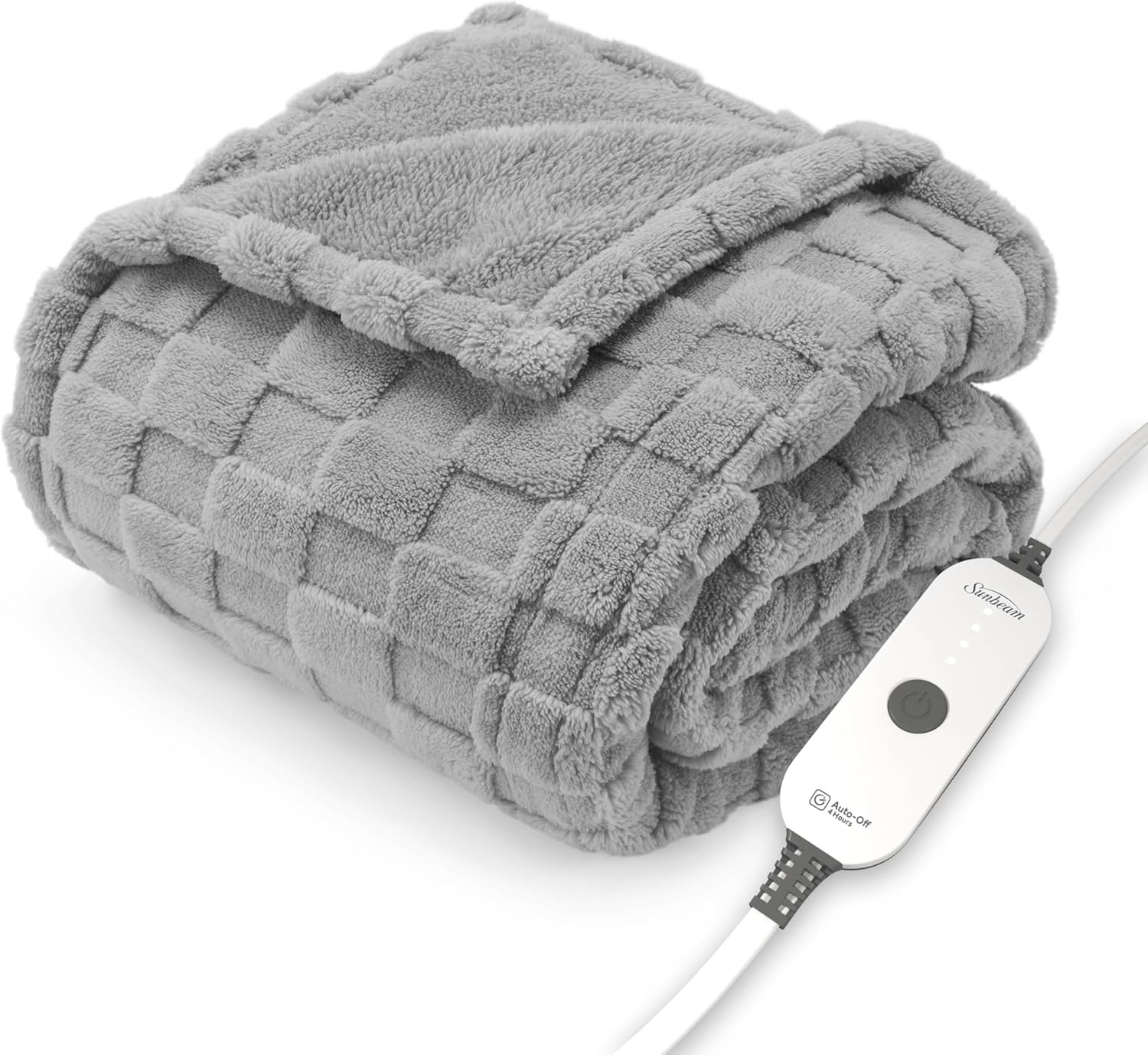 Sunbeam Electric Throw Jacquard Sherpa Heated Blanket, 4 Heat Settings, 4-Hour Auto Shut-Off, Fast Heating, Slate Grey Color, 50" x 60" Slate Grey Throw