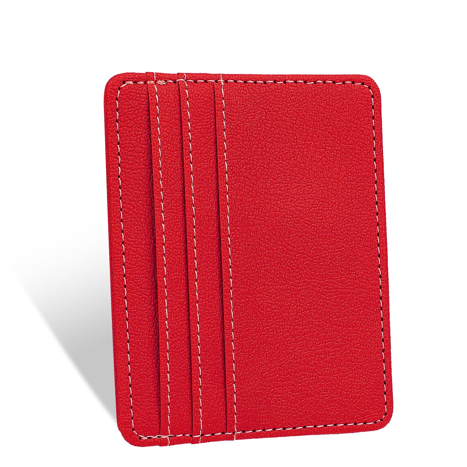DIVINA VITAE Wallet Card Holder Rfid Blocking Card Holder for Men Women, Thin Minimalist Mens Card Wallet PU Leather Card holder with 6 Card Slots and 1 Pockets, Red, Simple