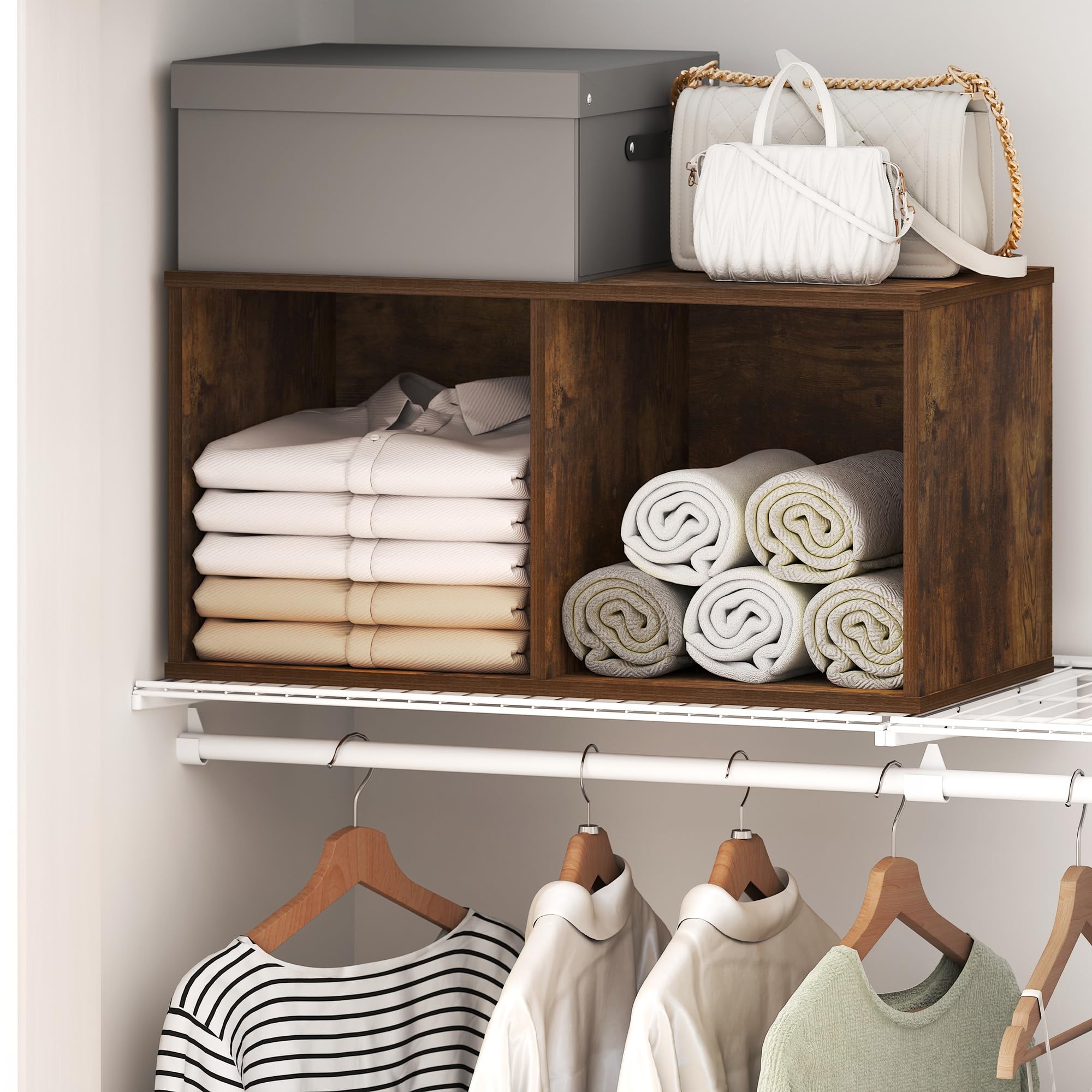 Furinno Reed 2-Cube Closet Organizer with Open Shelves, Amber Pine