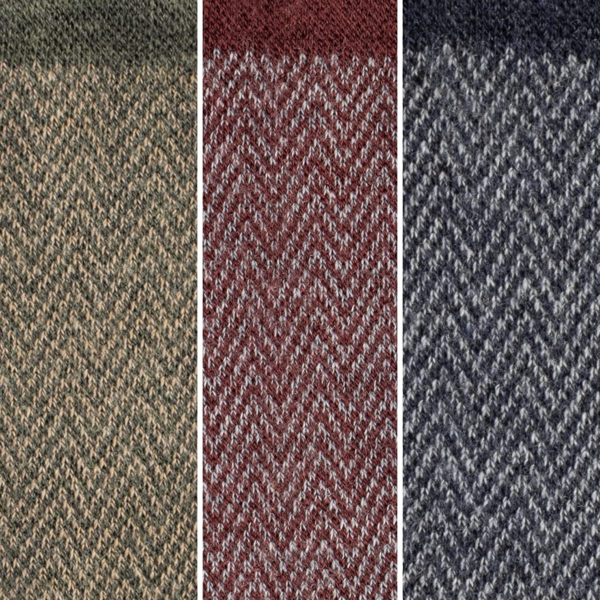 CALZITALY 3 Paia di Calze in Lana Merino con Fantasia a Zig Zag | Bordeaux, Verde, Blu | 35/38, 39/42, 43/46 | Made in Italy